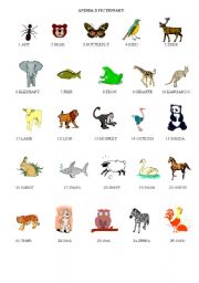 English Worksheet: ANIMAL PICTIONARY