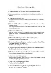 English worksheet: China general knowledge quiz