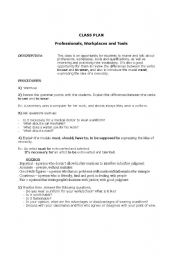 English worksheet: Professionals, Workplaces and Tools