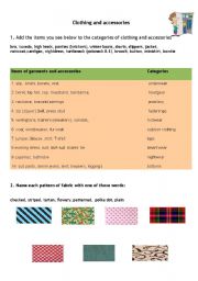 English Worksheet: Clothing and accessories and patterns