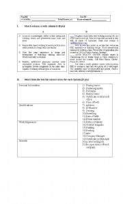 English Worksheet: Curriculum Vitae