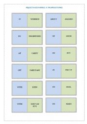 English Worksheet: adjectives/verbs + prepositions domino