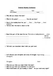 English worksheet: Individual Reading Conference form 