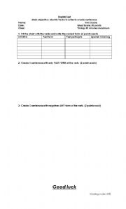 English worksheet: Regular and Iregular test