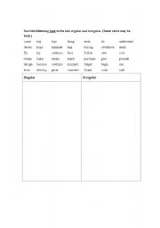 English Worksheet: regular and irregular verbs