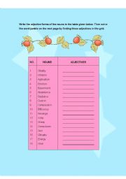English worksheet: Formation of adjectives from nouns