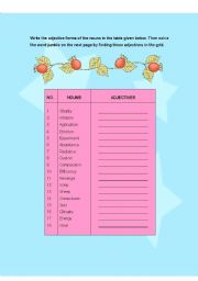 English Worksheet: Formation of adjectives from nouns