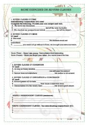English worksheet: adverb clauses writing activity