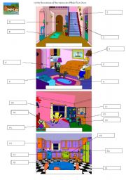 English Worksheet: ROOMS AND FURNITURE the simpsons