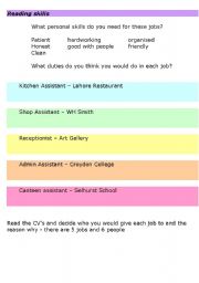 English Worksheet: CV Reading Skills