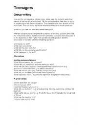 English Worksheet: Group writing activities for teenagers