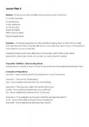 English Worksheet: Lesson plans - prespositions