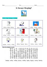 English Worksheet: Present Continuous-Is Snoopy Sleeping?