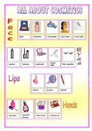 English Worksheet: All about cosmetics (2 pages)