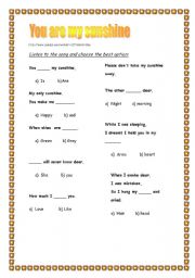 English Worksheet: You are my sunshine- Listening