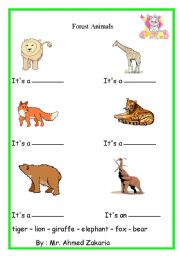 English worksheets: forest animals