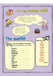 English Worksheet: Its my birthday today! MONTHS & ORDINAL NUMBERS (2/1)