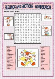 FEELINGS AND EMOTIONS - WORDSEARCH