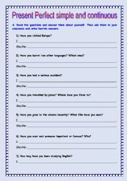 English Worksheet: Present Perfect simple and continuous