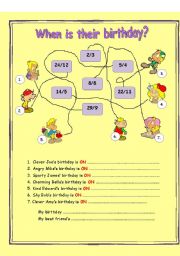 English Worksheet: When is their birthday? MONTHS & ORDINAL NUMBERS (2/2)
