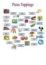 English Worksheet: Pizza Toppings Pictionary 1/2