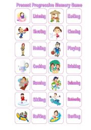 English Worksheet: Present Continuos  Memory Game