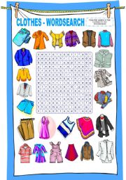 English Worksheet: CLOTHES - WORDSEARCH