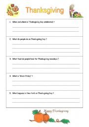 English worksheet: Thanksgiving