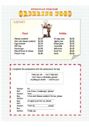 English Worksheet: Everyday English - Ordering food in a caf�
