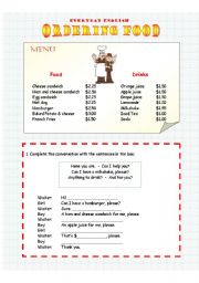 English Worksheet: Everyday English - Ordering food in a caf