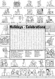 Wordsearch  HOLIDAYS AND CELEBRATIONS