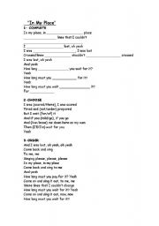 English Worksheet: In my place - Coldplay