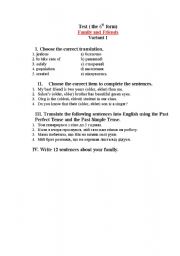 English worksheet: Test. Family and Friends