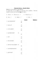 English worksheet: Classroom Survey 