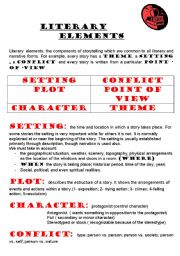 English Worksheet: literary elements 