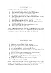 English Worksheet: ROMEO AND JULIET EXAM