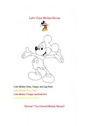 English worksheet: Lets Color Mickey Mouse