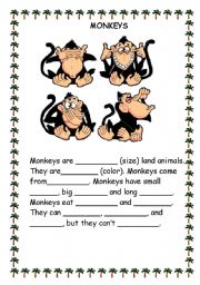 English Worksheet: Animals - monkeys