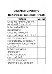 English Worksheet: self-assessment writing checklist