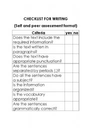 self-assessment writing checklist