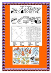 English Worksheet: Thematic Word Search Puzzle - Musical instruments