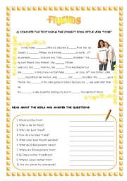 English Worksheet: READING COMPREHENSION (VERB TO BE)
