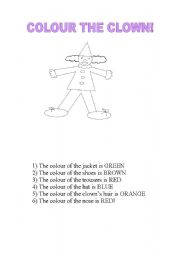 English Worksheet: COLOUR THE CLOWN