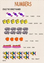 English Worksheet: NUMBERS 1-10!!