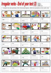 English Worksheet: IRREGULAR VERBS - END OF YEAR TEST (3)