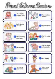 English Worksheet: PRESENT CONTINUOUS: DOMINOES (1ST PART)