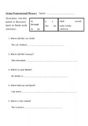 English worksheet: Using Prepositional Phrases