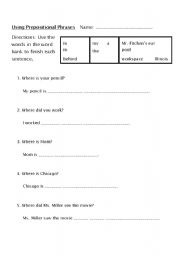 English Worksheet: Using Prepositional Phrases 4