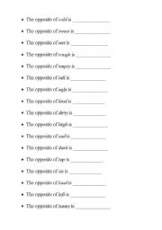 English worksheet: Opposites Cloze Passages