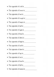 English Worksheet: Opposites Cloze Passages